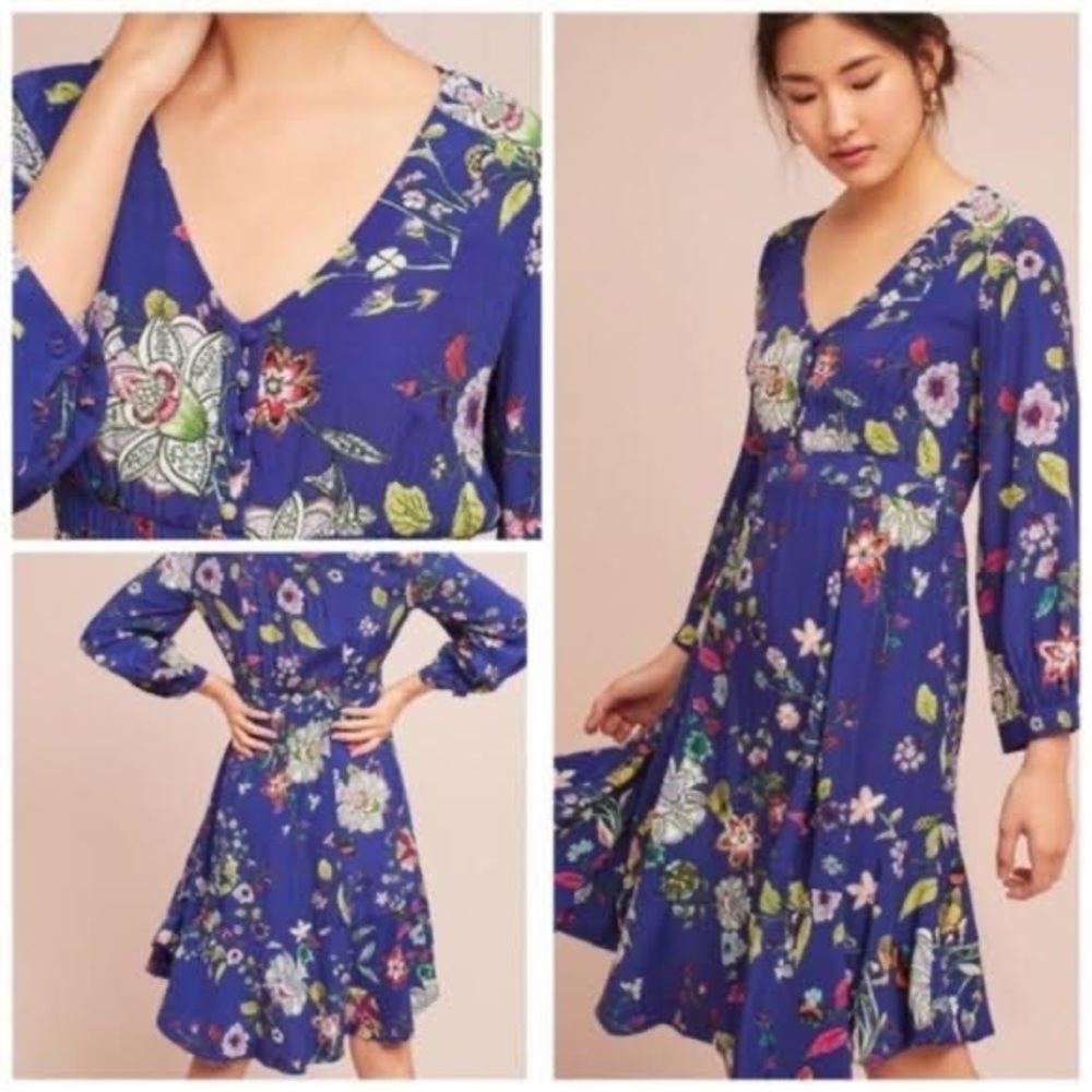 Maeve Long Sleeve Blue Floral Dress